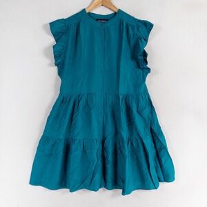 Lucchese Bootmaker Dress Womens Sz Medium Teal Blue Tiered Ruffle Silk Blend *